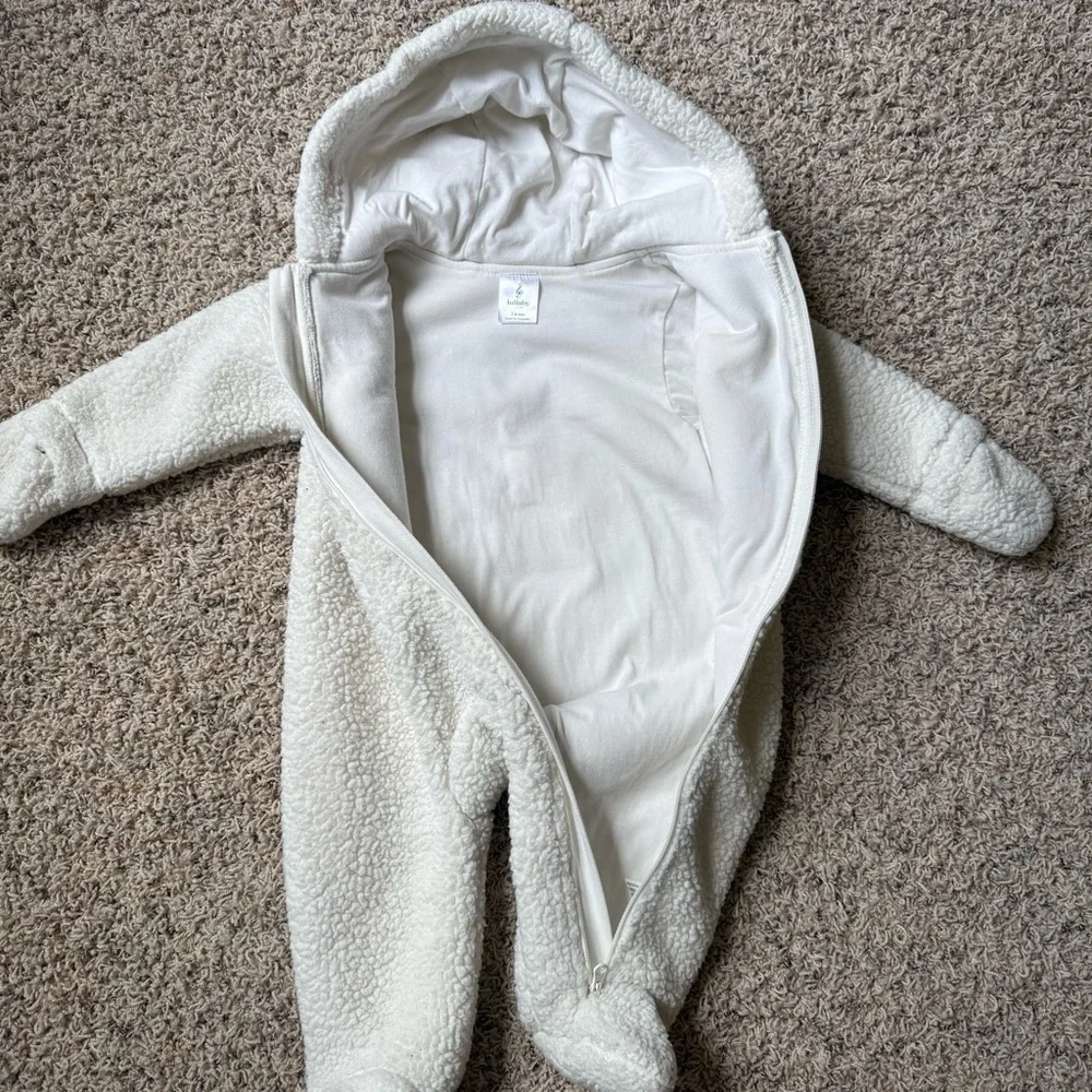 Lullaby Infant Baby Ivory Cream Bear Sherpa Bunting Snowsuit 3-6 Months